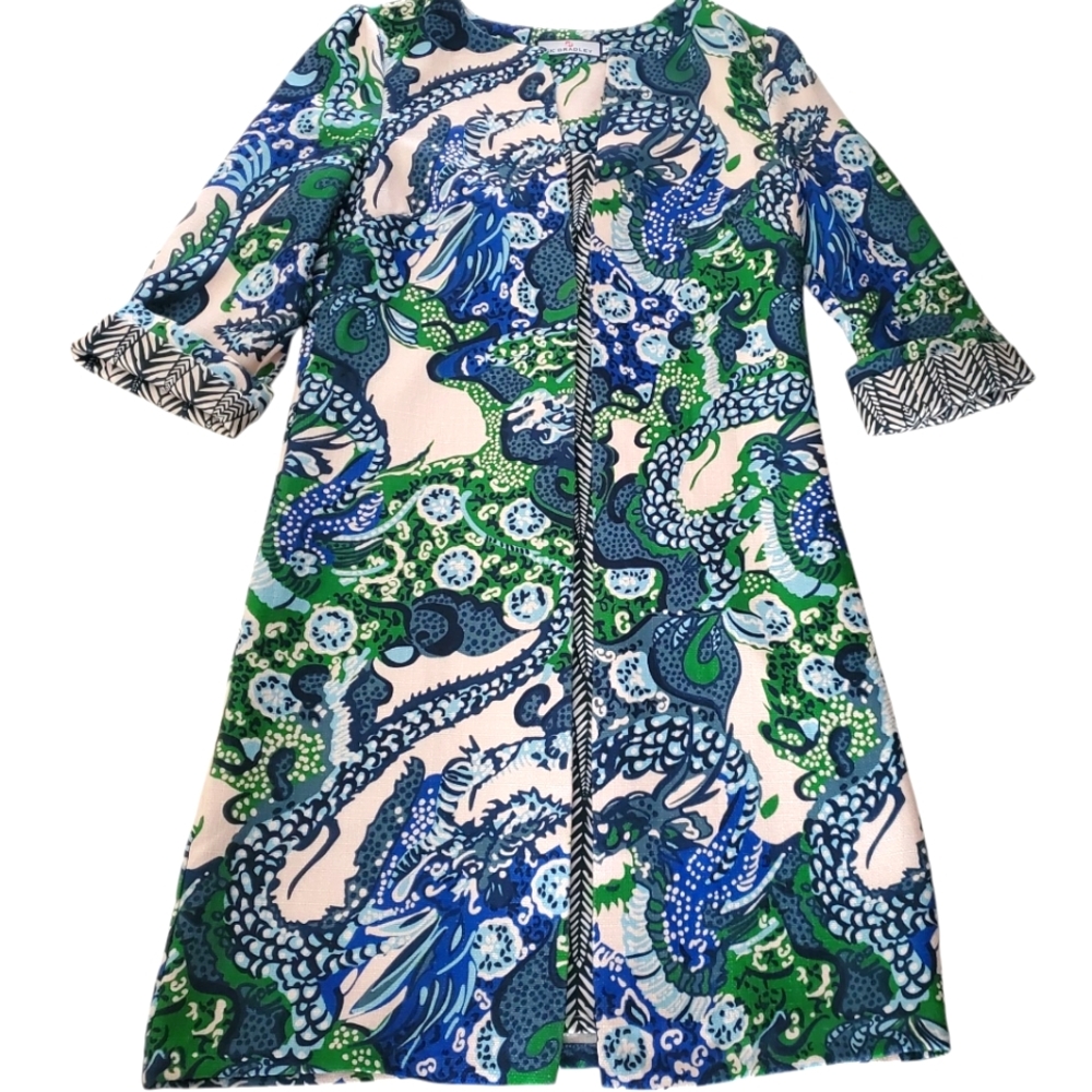 CK BRADLEY Sandpiper Green/Blue Art To Wear Open Front Lined Geometric Jacket XS - Picture 7 of 16